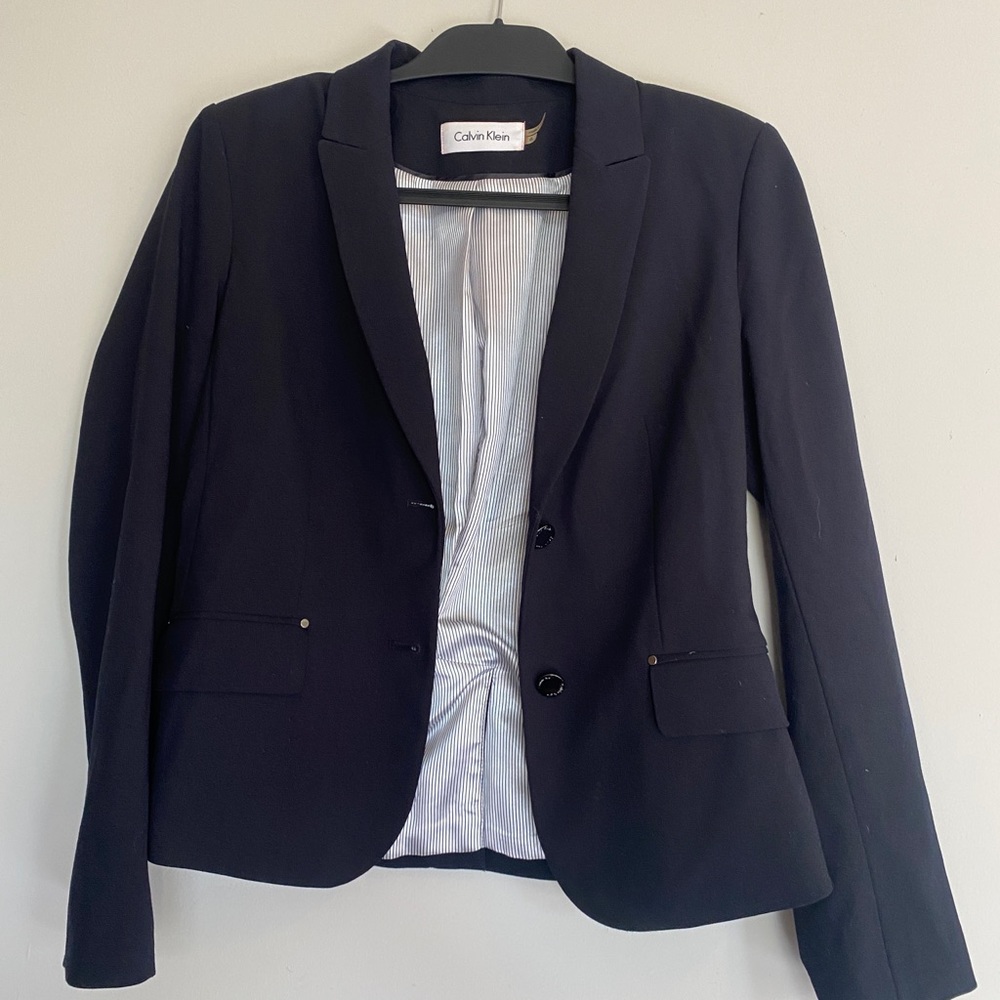 Calvin Klein Women’s Two Button Lux Blazer in Navy